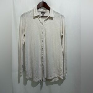 J Jill White Crinkle Top Button Up Long Sleeve Blouse Shirt Women Sz S Free Tote
